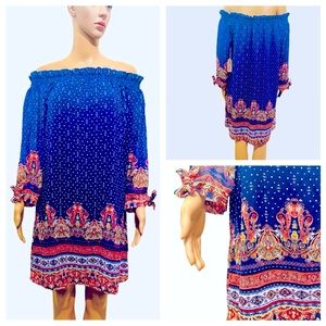 NWT Stella Tweed Off-Shoulders Blue Dress, Size L